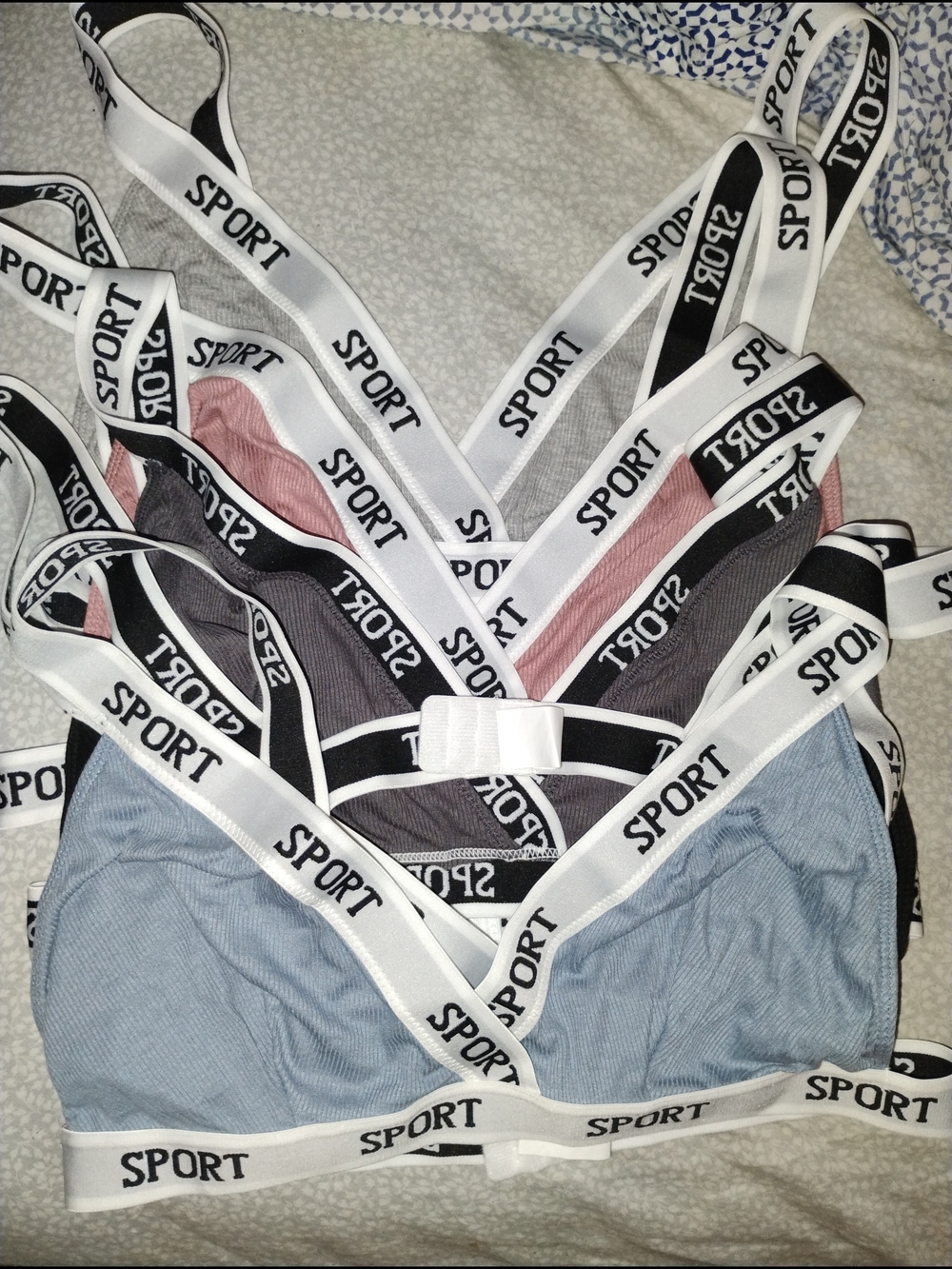 SPORT Logo Strappy Bralette - Blue, Pink, Gray Bundle Of Five